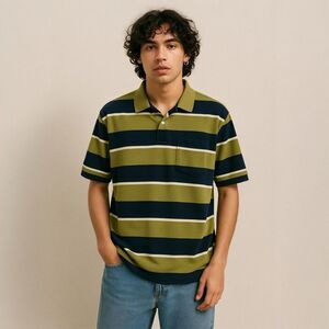 Y2K Prep Stripe Polo Rugby Shirt w/ Pocket  Men’s Large